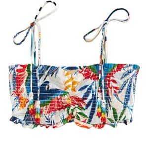 Farm Rio | Macaw Wind Crop Top, Smocked, Size L - NWT